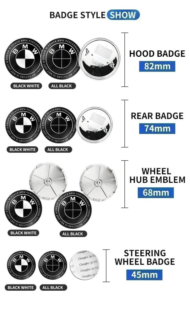 BMW E28 E32 E43 E52 E53 E63 E64 E93 E94 E87 F10 F20 F30 用 7個セット 45mm 68mm 74mm 82mm フロントフードエンブレム リアトランクバッジ 車用ロゴマーク 輸入品_7