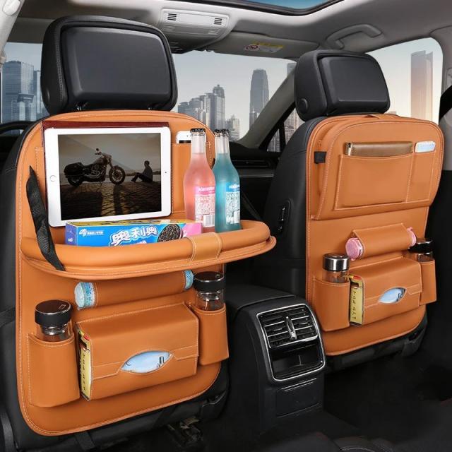 折りたたみトレイ付き カーシートバックオーガナイザー 多機能収納ポケット キックマット シート内装アクセサリー 輸入品