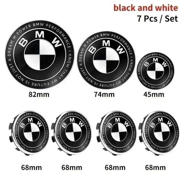 BMW E28 E32 E43 E52 E53 E63 E64 E93 E94 E87 F10 F20 F30 用 7個セット 45mm 68mm 74mm 82mm フロントフードエンブレム リアトランクバッジ 車用ロゴマーク 輸入品_2