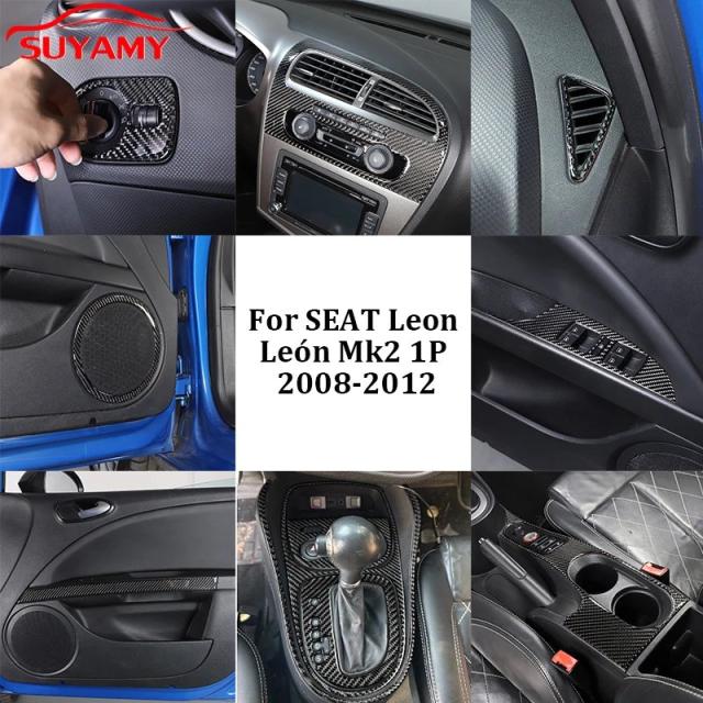 SEAT レオン レオン Mk2 1P 2008-2012年 ソフトカーボンファイバー センターコンソール ギアシフト エアコン吹き出し口 フレーム パネル ステッカー カーディオアクセサリー 輸入品
