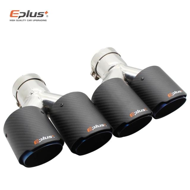 EPLUS 車用カーボンファイバーマットマフラーチップ Y型デュアルエキゾーストパイプ マフラーノズル ユニバーサルステンレスブルー 輸入品