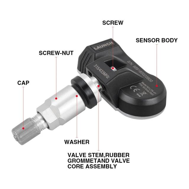 LAUNCH X431 TSENSOR-05 TPMSセンサー 315MHz/433MHz デュアル周波数 スクリューイン式 角度調整可能 メタルバルブ 純正交換センサー 輸入品_18