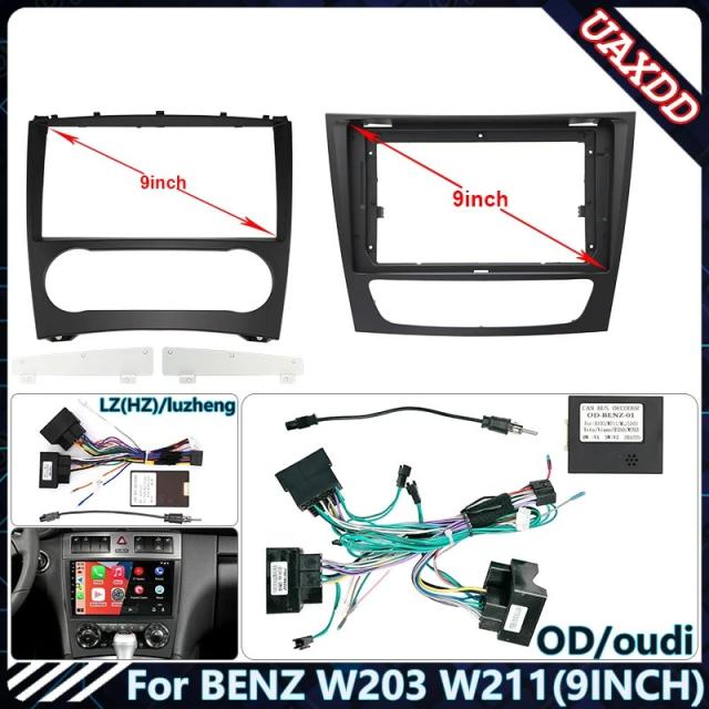 1999-2009年式 ベンツ W203 W211用 9インチ DVDステレオ オーディオスクリーン マルチメディアビデオ CDプレーヤー MP3 MP5 CD ケーブル ハーネス フレーム 輸入品