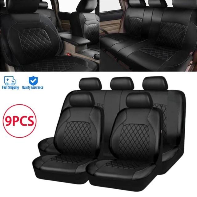 5人乗りユニバーサルカーシートセット PUレザー 車用シートクッション 全面保護パッド 傷防止 車内アクセサリー 輸入品