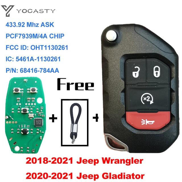 YOCASTY OHT1130261 68416-782AA 3ボタンキーレスフリップスマートキー 433MHz 純然たるPCF7939M手当て積み上げる 2018 2019 ジープ ラングラー用 68416-782AA インポート品