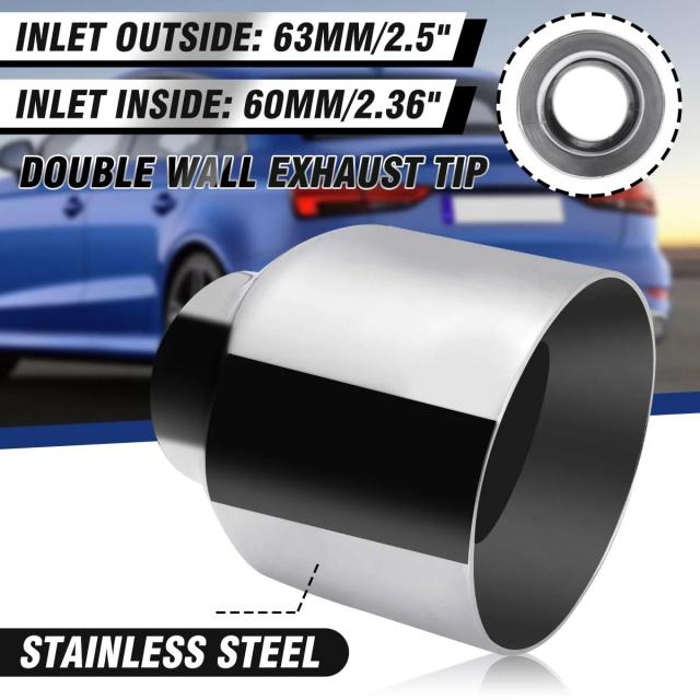 1/2個 63mm-101mm ユニバーサル 車用エキゾーストマフラーパイプ デュアルウォールエキゾーストチップ エキゾーストパイプ ステンレス鋼 BMW/ベンツ/アウディ/VW用 輸入品