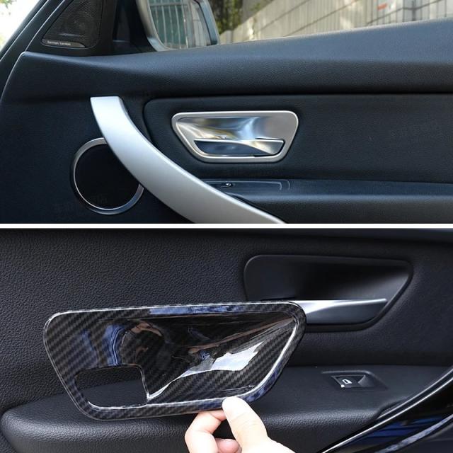 カーボンファイバー調 内装ドアハンドルボウルカバートリム BMW 3/4シリーズ F30 F32 2013-モデル用 輸入品
