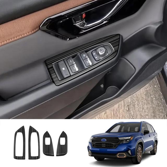 スバル フォレスター 2024 2025 2026 専用 ステンレス鋼 フロントカップホルダー センターパネル シフトパネル ウィンドウスイッチカバー 輸入品