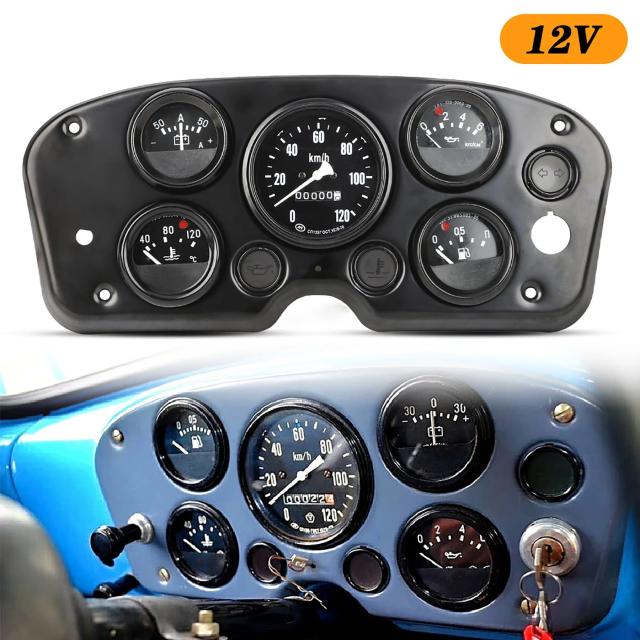 12V 5in1 スピードメーター水温計電圧計キット ユニバーサル/ロングメーター インストゥルメントパネル ブラック 輸入品