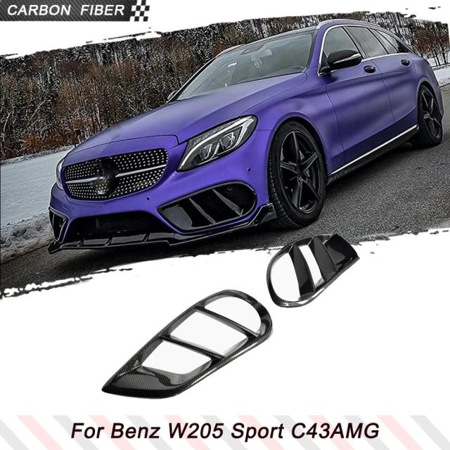 メルセデスベンツ C43 AMG C250 C300 スポーツ 2015-2019 用 フロントバンパー エアベントアウトレットカバー グリルトリム カーボンファイバー/FRP ブラック 輸入品