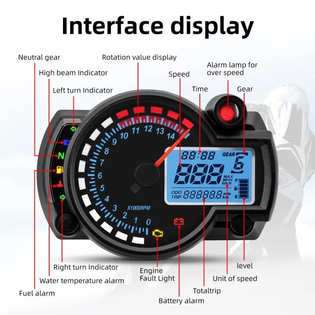 12V ユニバーサル 7色バックライト バイク用スピードメーター タコメーター RPM オドメーター パネル ダッシュボード ホンダ スズキ ヤマハ カワサキ対応 輸入品_4