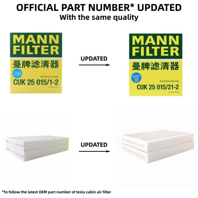 テスラ モデルY モデル3 専用 HEPA カーボン キャビンフィルター キット MANNFILTER CUK25015/21-2 CUK46025/1-2 CU47025/3-2 ビルトイン エアフィルター 輸入品_8
