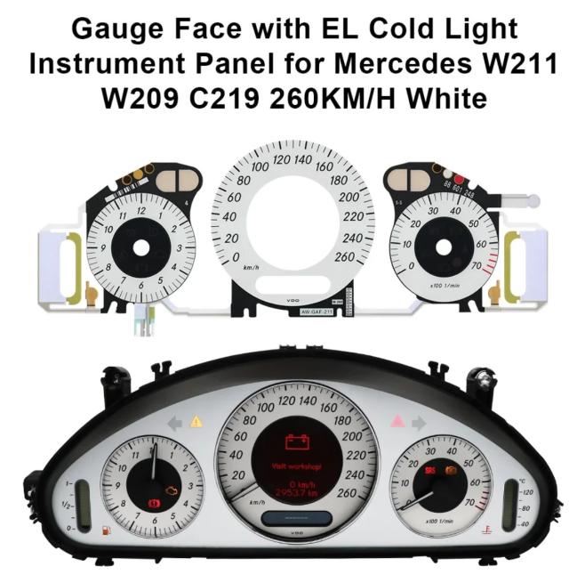 メルセデス W211 W209 C219用 260km/h メーター EL冷光インパネ ホワイト＆ブラック 輸入品