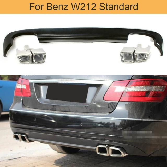 W212 ブラックPU 車用リアバンパーリップディフューザー メルセデス・ベンツ W212 スタンダードモデル 2010-2013年用 AMGリアリップ/エキゾーストチップ非対応 輸入品