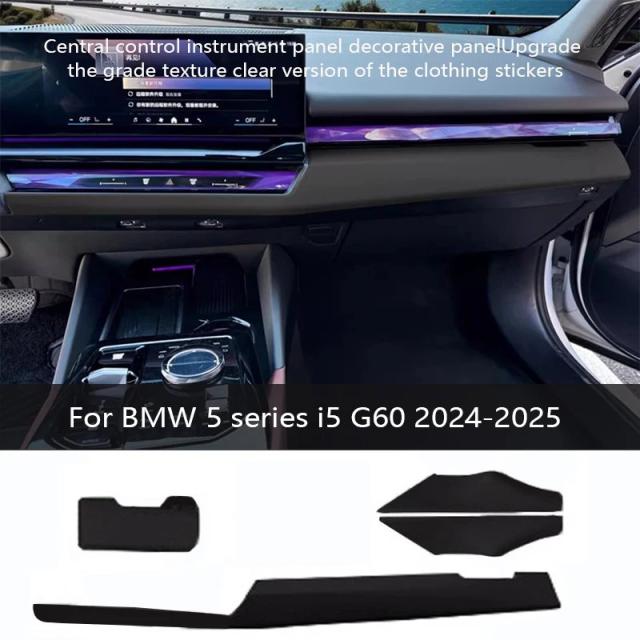 BMW 5シリーズ G60 i5 2024-2025 用 ブラックレザーセンターパネル ダッシュボード装飾カバー トリム LHD 輸入品