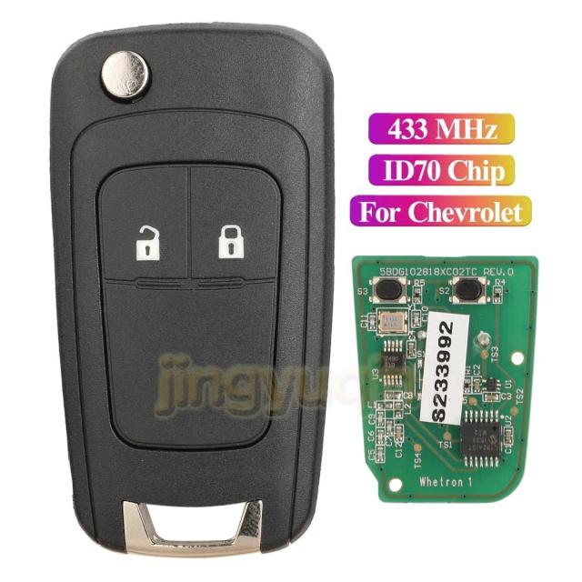 ジンユーチン フリップリモート フルカーキーフォブ 433MHz FSK ID70チップ シボレー セイル アベオ キャバリエ 2019 2020 式以降 オペル ビュイック対応 輸入品