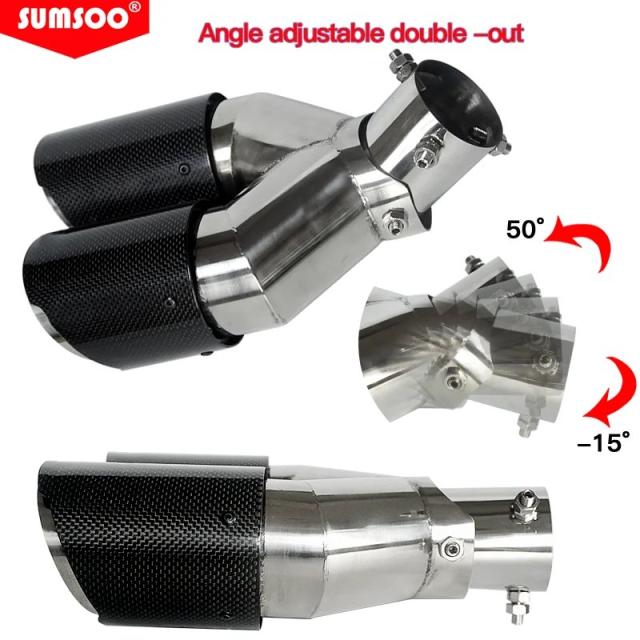 純正SUMSOO 車載ユニバーサル角度調整可能ダブルアウトカーボンファイバーエキゾーストチップ ストレートエッジ カーボンファイバーマフラーチップ 輸入品