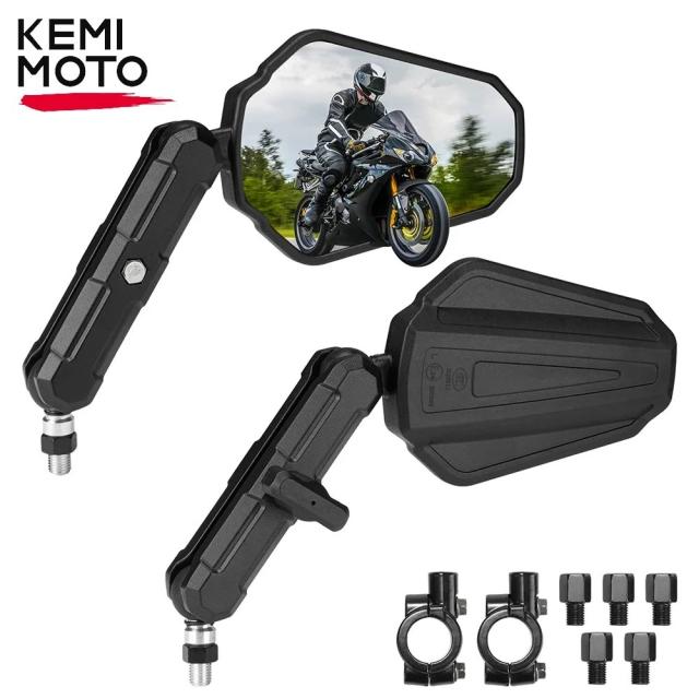 KEMIMOTO ユニバーサル フォールディング バイクミラー M8 M10 ボルト取付 360°調整 Eマーク対応 輸入品