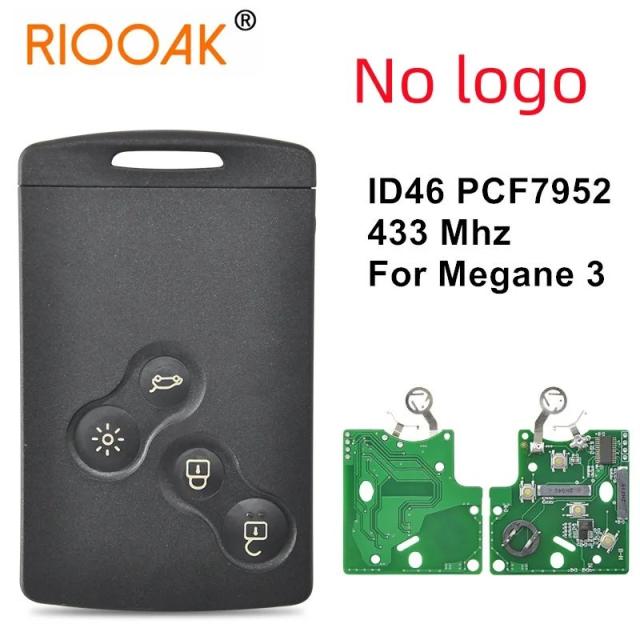 【1/3/5個セット 無印】4ボタン リモートキー カードキー スマートキー 433MHz ID46 PCF7952チップ ルノー メガーヌ3 専用 輸入品
