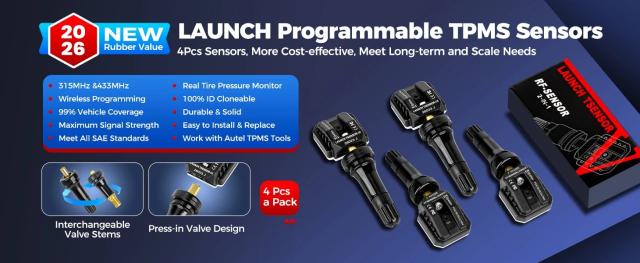 LAUNCH LTR-05 TPMSセンサー 315MHz/433MHz デュアル周波数 スクリュータイプ メタルバルブ (角度調整可能) タイヤ空気圧監視システム プログラマブル 輸入品