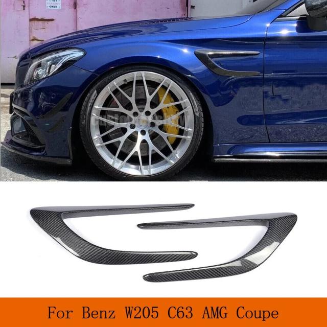 メルセデス・ベンツ Cクラス W205 C205 C63 AMG クーペ 2015-2017 カーボンファイバー/FRP ブラック サイドフェンダーベント トリム カナード フィン 輸入品