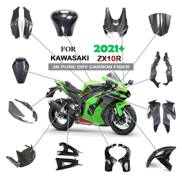 カワサキ ZX10R 2021-モデル用 フューエルタンクサイドパネルフェンダーフレームフェアリングキット ドライカーボンファイバー 輸入品