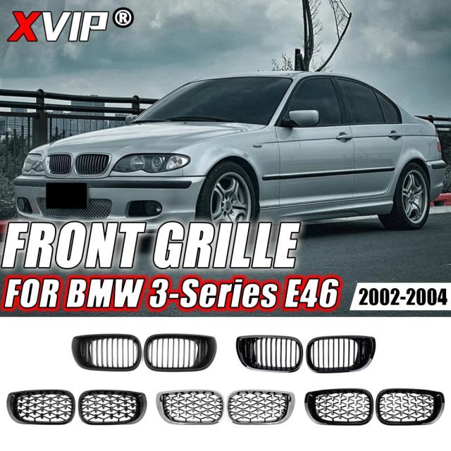 XVIP グロス シングルライン スタイル フロントキドニー レーシンググリル BMW 3シリーズ E46 325i 4ドア 2002-2004 ダイヤモンドスタイル アッパーグリル 輸入品