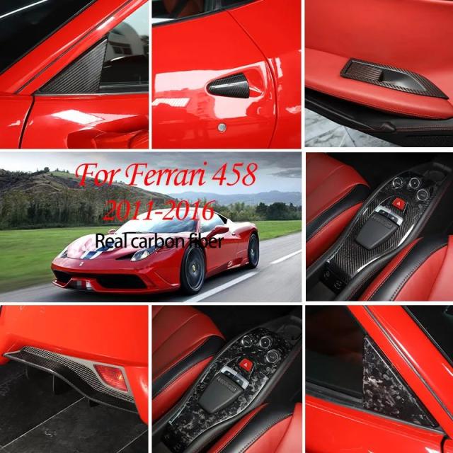 フェラーリ458 2011-2016年式 リアルカーボンファイバー ギアパネル ガラスリフトスイッチ ドアハンドルカバー 装飾ステッカー カーディテールパーツ 輸入品