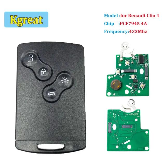 5個セット スマートカード 車用リモートキー 4ボタン PCF7945 4Aチップ PCF7953M 433MHz 対応 ルノー クリオ4 キャプチャー キーレスゴー ハンズフリーエントリー 輸入品