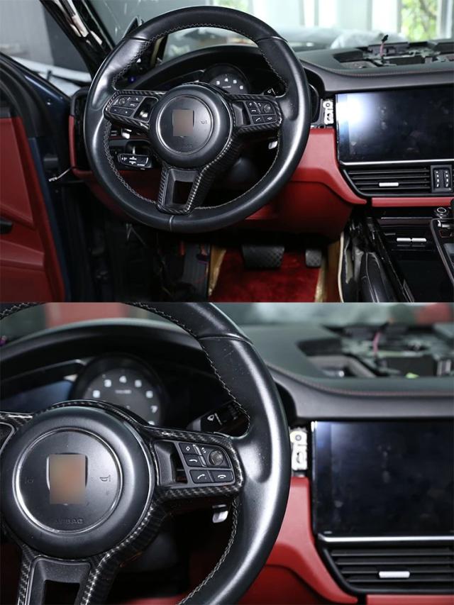 ポルシェ マカン カイエン パナメーラ 718 911 918 用 ABS マットブラック テクスチャー 内装ステアリングホイールカバー トリム インテリアアクセサリー 輸入品_10