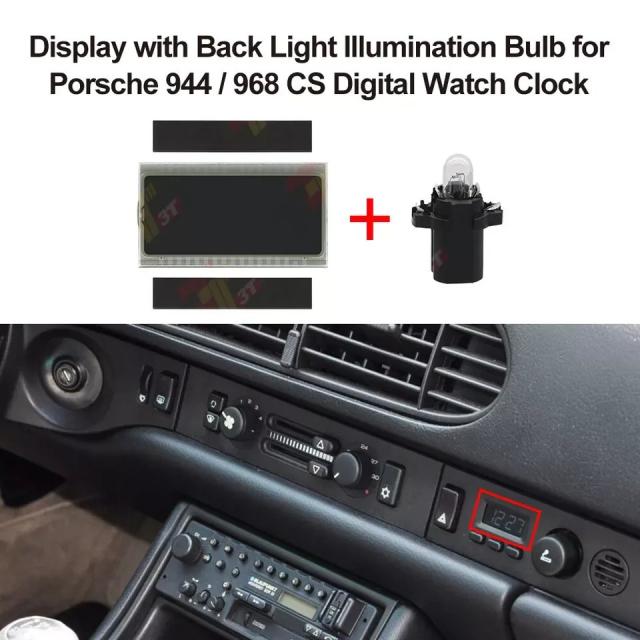 ポルシェ944・968 CS用 デジタルウォッチクロック バックイルミネーション電球付き ダッシュボードディスプレイ 輸入品