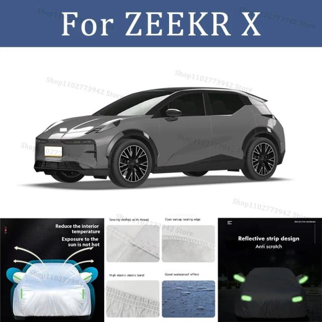 ZEEKR X用 車両カバー 全天候対応 ブラックシルバー 日よけ防塵防水 反射ストライプ カーアクセサリー 輸入品