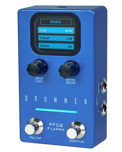 FLAMMA FF02 ドラムマシン ギターペダル - 121種類のドラムグルーブ、11の音楽ジャンル、タップテンポ、カスタマイズ可能なリズム、ライブ&スタジオ向けステレオ入出力