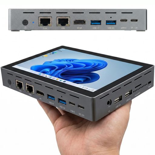 HIGOLEPC ミニPC ディスプレイ付き【デュアル2.5G LAN】INTEL N95・16GB+256GB|7インチ小型WINDOWS11PRO PC|フル機能USB TYPE-C / HDMI2.0・4K