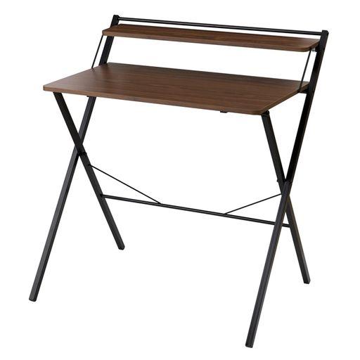 永井興産(NAGAI KOSAN) 棚付折りたたみワークデスク 幅80CM 折りたたみ ブラウン