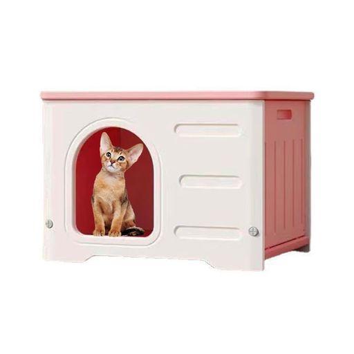 猫の家猫の家ペットの家小型犬用プラスチックの猫の家屋外室内野良猫の家四季共通防寒防雨ペット用品通気性組み立て洗濯可能です (ピンクです, ミディアムです)