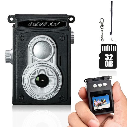 ミニレトロカメラ デジタルトイカメラ 1.3インチ画面 1080P 広角レンズ 32GBカード付属 撮影・動画機能 キーホルダーセット TYPE-C充電 軽量 レトロ 修学旅行 学生 初心者 (ブラック) 4,095円
