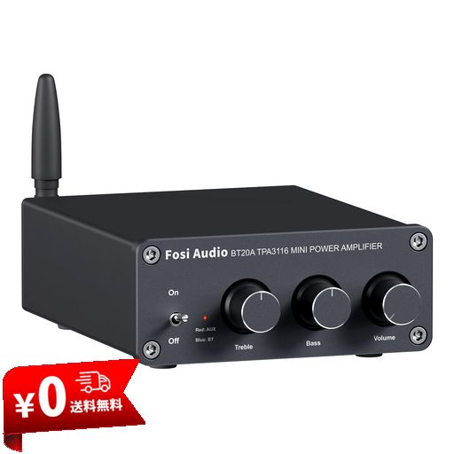 FOSI AUDIO BT20A BLUETOOTH 5.0 パワーアンプ 2.0CH ステレオ オーディオアンプ 100W*2 TPA3116 レシーバー 2チャンネル ミニ HI-FI クラスD 低音と高周波制御 家庭スピーカー用(電源付き)