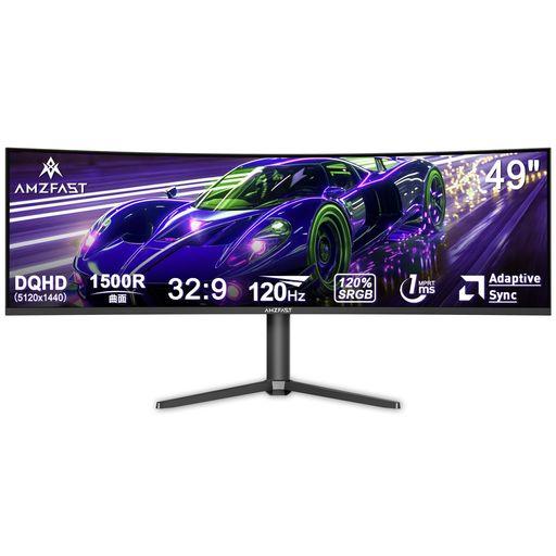 AMZFAST 49インチ ゲーミングモニター 120HZ 曲面ウルトラワイド DQHD 5120X1440 /120%SRGB/3000:1コントラスト/1MSMPRT/高さ調整/HDR/ADAPTIVE SYNC/フリッカー防止/PIP