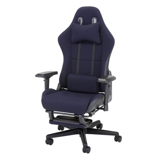 WISTERIAゲーミングチェア ファブリック オットマン付 ネイビー オフィスチェア