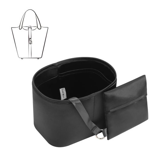 JLYZ MOON ピコタン用 インナーバッグ バッグインバッグ 2点セット(バッグオーガナイザー&収納ポーチ付き)高級サテン生地 適用PICOTIN(ピコタン22/MM専用、黒 (ブラック))