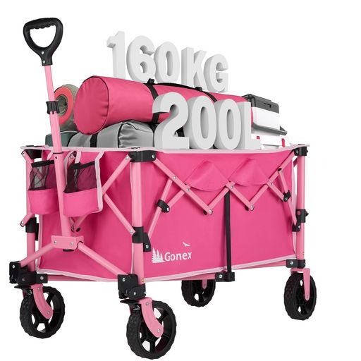 GONEX ポータブルカート 大容量200L 高耐荷重160KG キャリーワゴン 折りたたみキャリーカート アウトドア キャンプ レジャー 自立式収納 釣り キャンプ 運動会など-ピンク