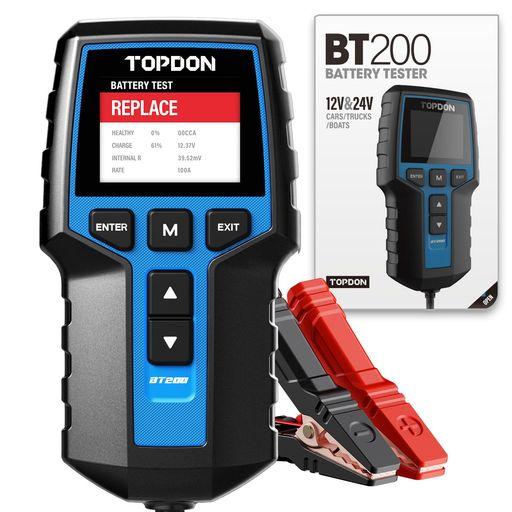 TOPDON BT200 バッテリーテスター 高精度100-2000CCAテスト AGM・ゲル・EFBバッテリー向け 日本語良否判定・CCA・SOH・SOC・電圧・内部抵抗・電流・定格など測定可能 12V/24V充電/始動システムアナラ…