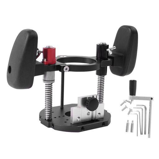 FTTOOL 大工用 ベース リフトベース アルミ製 プランジベース 63.5-65MM直径 40MM高さ調節可能 昇降調整 ハンドル付き トリマー用 ルーター用 DIY道具 ブラック