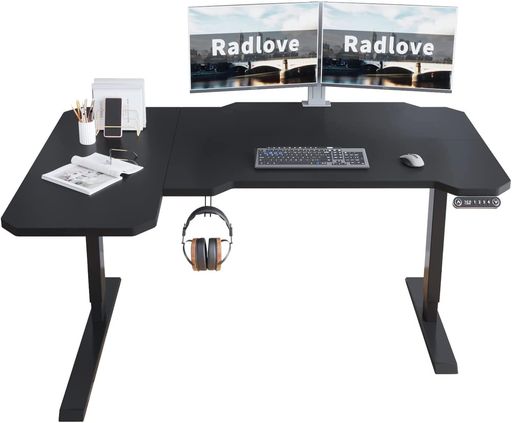 RADLOVE 昇降デスク L字パソコンデスク 電動昇降式デスク 天板幅150CM×101CM ゲーミングデスク 机 スタンディングデスク PCデスク つくえ 高さ調節可能 メモリー機能付き 障害検知 高さ 71~117CM …
