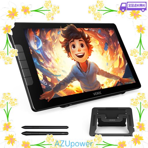 VEIKK STUDIO 16 液タブ 15.6インチ 液晶タブレット 16K筆圧 充電不要ペン 液晶ペンタブ イラストお絵描き スタンド付き アンチグレア指紋防止 WINDOWS MAC LINUX 対応 板タブモード ペンタブレット…