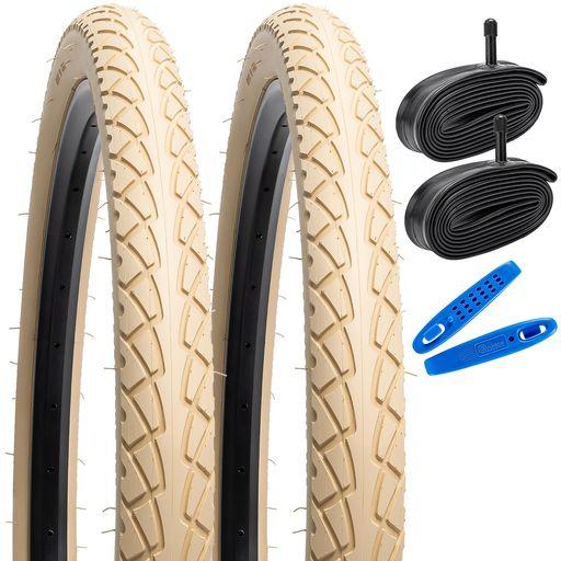 YUNSCM 2本セット,26 2.10 タイヤ,26X2.10 54-559 自転車 タイヤ + 26X1.75/2.25 チューブ 肉厚 米式バルブ32MM + タイヤレバ,適用 26インチ 2.10