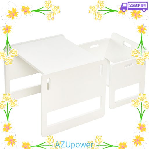 FUNLIO モンテッソーリ 1~3 歳用 離乳期用 高さ調節可能な幼児用テーブル&amp;チェアセット キューブ型子供用テーブルと椅子 読む/食べる/遊ぶ 簡単組み立て CPC 認証取得 白