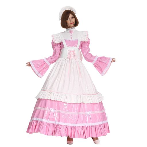 [GOCEBABY] 女性 シシー メイド ゴシック ロック可能 ロング ピンク PVC ドレス 仮装 ルーズ スリーブ (3XL)