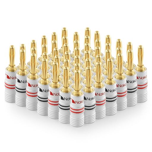 NAKAMICHI バナナプラグ BANANA PLUGS 24K金メッキ スピーカーケーブルコネクター アルミメタルシェル 12AWG-18AWGゲージサイズ4MM (48個(24ペア), バナナプラグ)